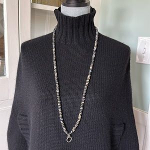 Black opal & pyrite long necklace sterling diamond clasp horse hair tassel rare